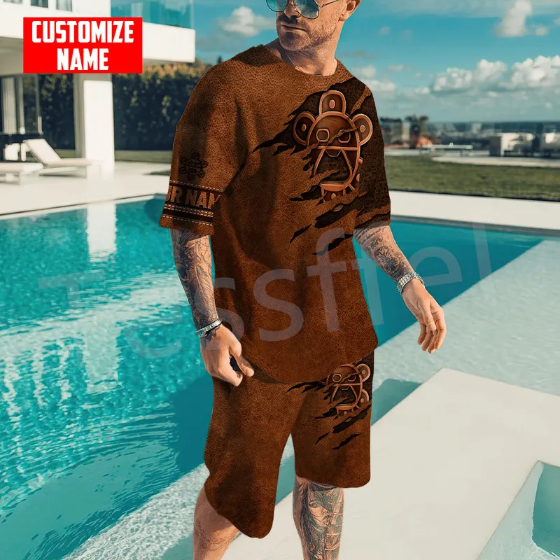 Tessffel Puerto Rico mer des Caraïbes tatouage 3DPrint hommes femmes chemises décontractées pantalons combinaisons été manches courtes Streetwear A2 220704