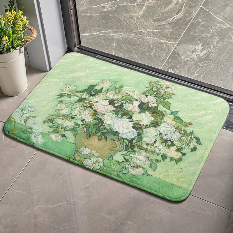 Van Gogh – paillasson de peinture à l'huile, tapis de sol de cuisine, toilettes, bain, Art rétro, tournesol, nuit étoilée, couloir, entrée, antidérapant, 220401