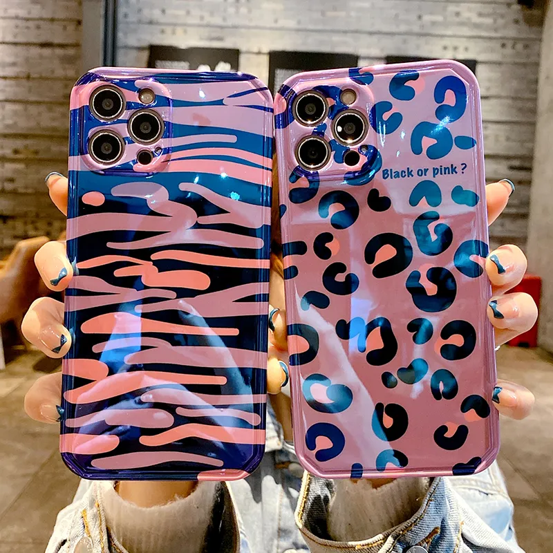 Custodia telefono in silicone TPU con stampa leopardata blu di lusso iPhone 13 12 Pro 11 Pro Max Xs Max XR 7 8 Plus Cover posteriore con motivo zebrato