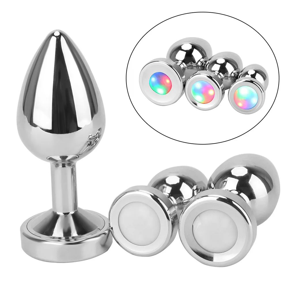 Ikoky Luminous Butt Plug Vuxen Games Prostate Massage Dildo Bright Metal Anal Stimulator S/M/L Sexiga leksaker för kvinnor