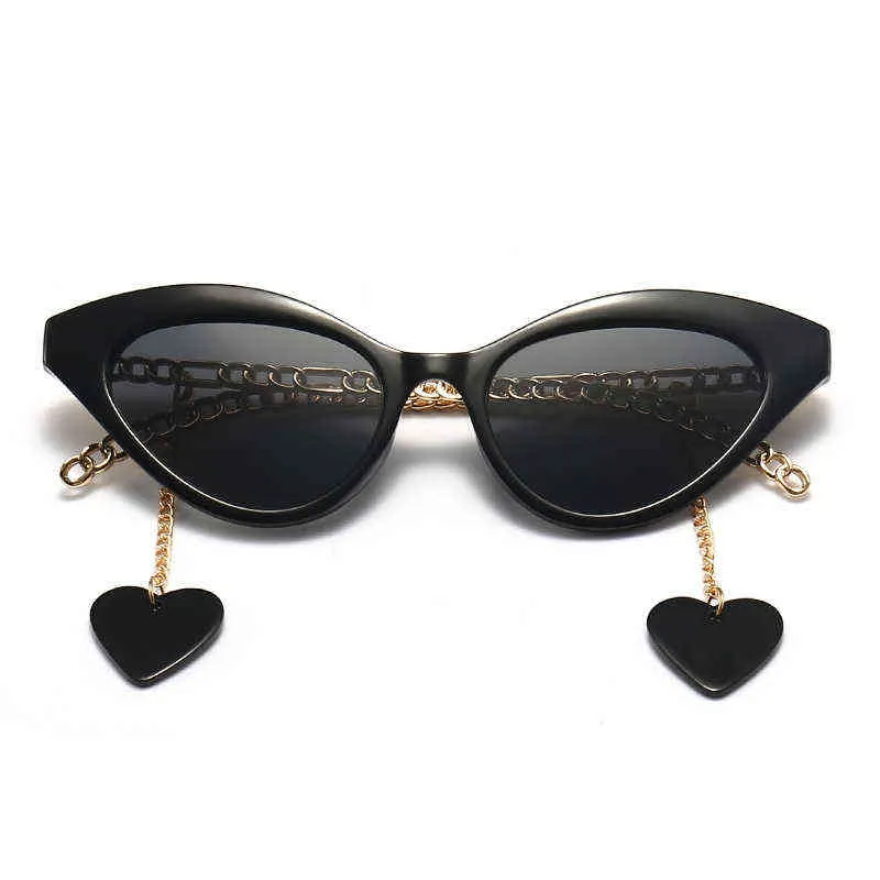 Charm Black Cat Eye Sonnenbrille Frauen Italien Designer Metallkette Brillen abnehmbar Herz Anhänger Sonnenbrille Fashion L220801