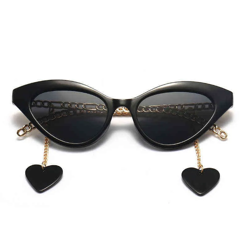 Charme Noir Cat Eye Lunettes De Soleil Femmes Italie Designer Chaîne En Métal Lunettes Détachable Coeur Pendentif Lunettes De Soleil Mode L2208012483