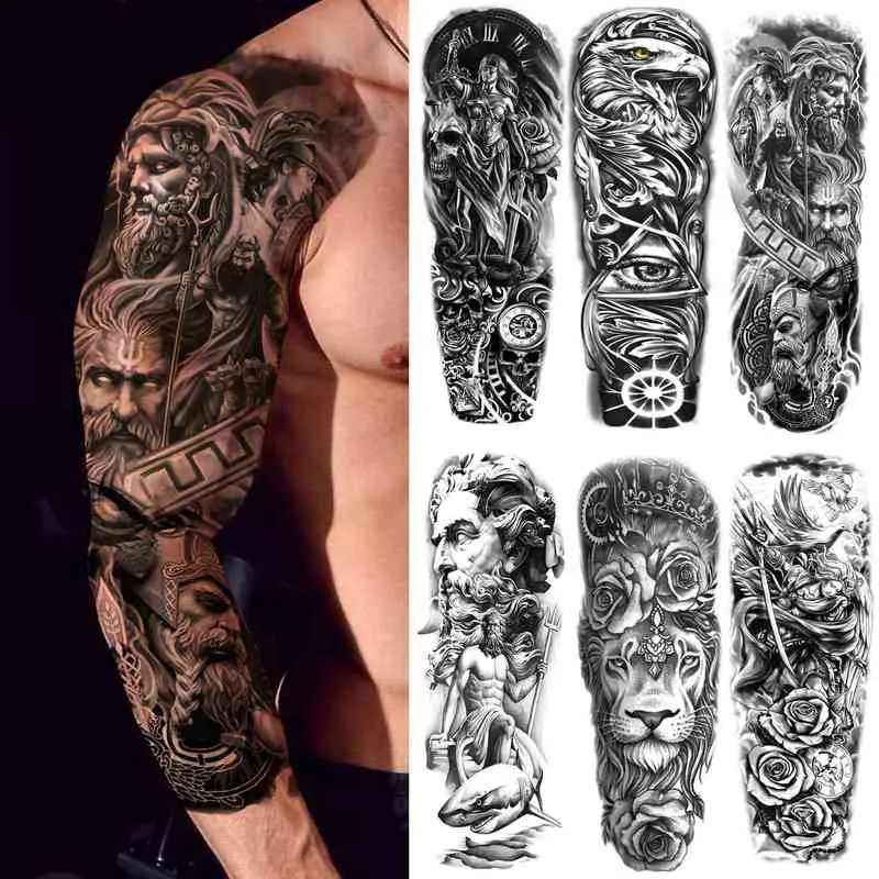 NXY Temporary Tattoo 3d Full Sleeve s for Men Women Flower Fake Lion Sticker Triangle Black Eye Large Tatoos Waterproof 0330
