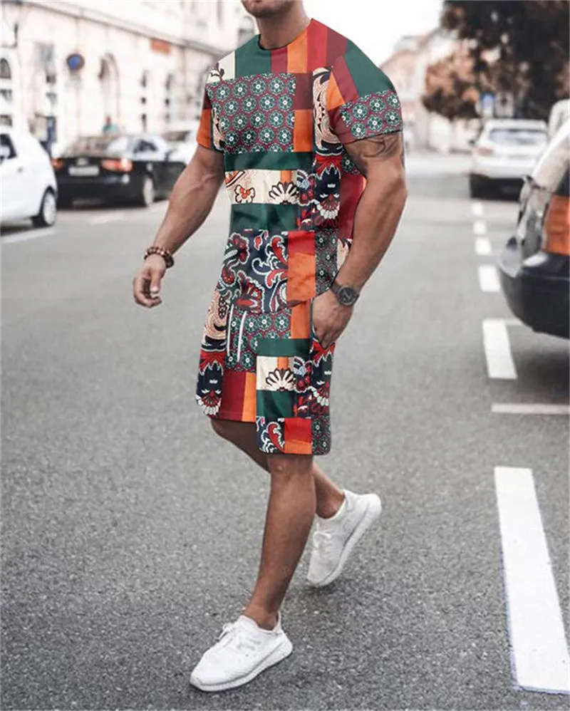 Summer Trend Men s Suit Casual Beach Shorts Set 3D Print Clothes Graffiti Round Neck T Shirt for Men Short Sleeve 220615