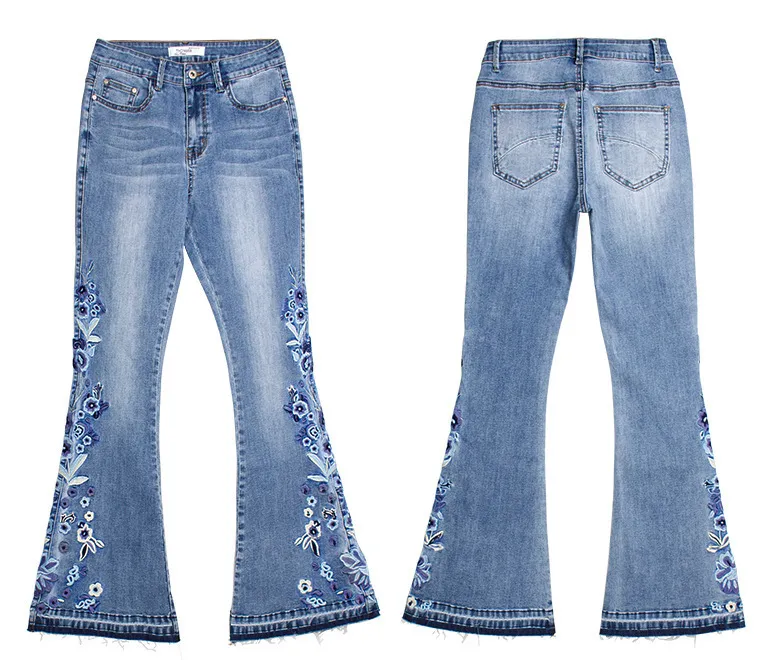 Logami Flower Borduurwerk Skinny Jeans Vrouw Vintage Flare Denim Broek Dames 220402