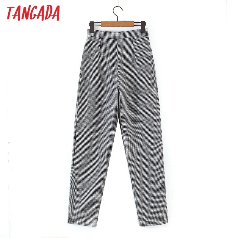 Tangada vinter mode kvinnor plaid mönster ull kostym byxor byxor fickor knappar avslappnad pantalon dz03 220325