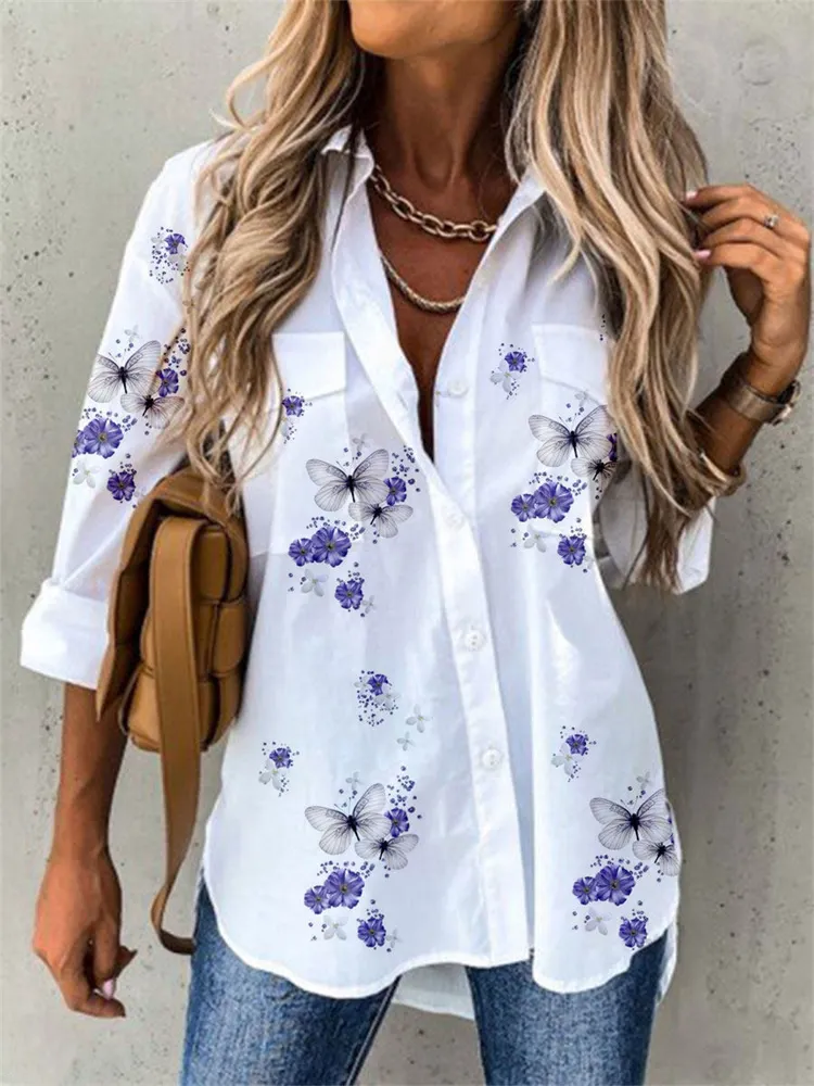 Temperament Women Shirt Loose Long Sleeve Shirt Women Casual Printed Women Top 220623