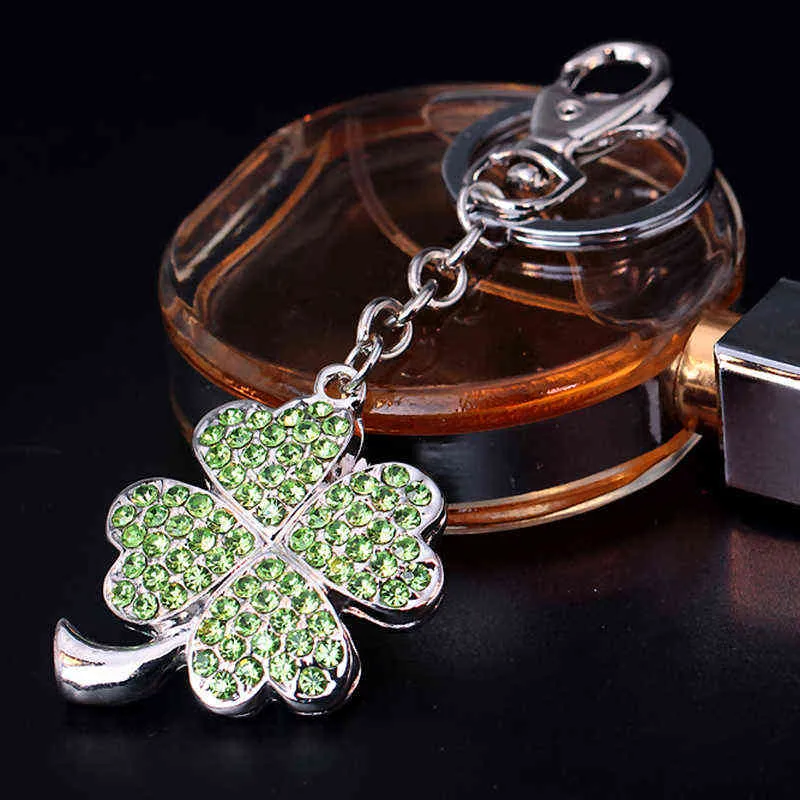 Togory Lucky Four Leaves Clover Crystal Key Ring Chains Houder Bag Gesp Hanger Voor Auto Sleutelhangers Sleutelhangers AA220318