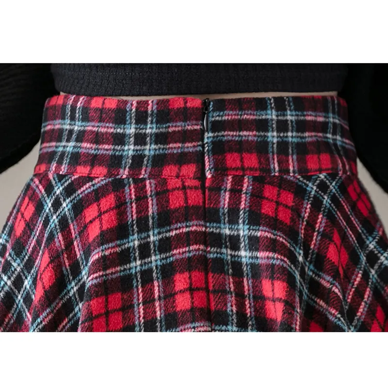 Gothic Punk Harajuku Kobiety Spódnica Plaid Print Lace Up Hip Hop Winter Casual Green Grey Red Goth Plised Woolen Skater Streetwear 220317