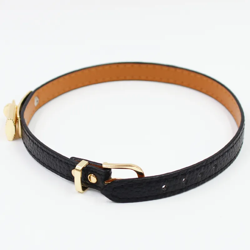 Luxury Leather Skin Armband Lock Designer Bangle Charm Armband smycken Kvinnor Män rostfritt stål dubbel wrap vakuum guld pating279z