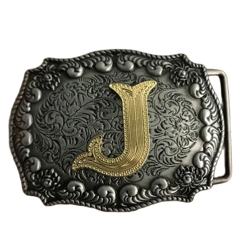 Gold Initial Letter Buckle Hebillas Cinturon Men's Western Cowboy Metal Belt Buckle Fit 4cm Wide Belts251J