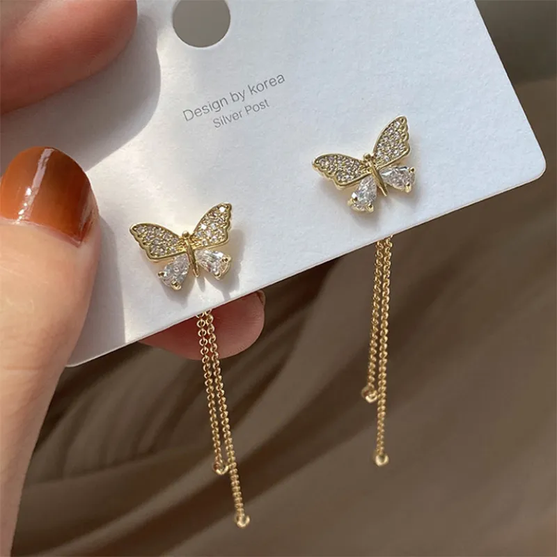 LATS – boucles d'oreilles longues en perles papillon pour femmes, tendance, lune, étoile, fleur, pendantes de mariage, bijoux coréens à la mode, 220726