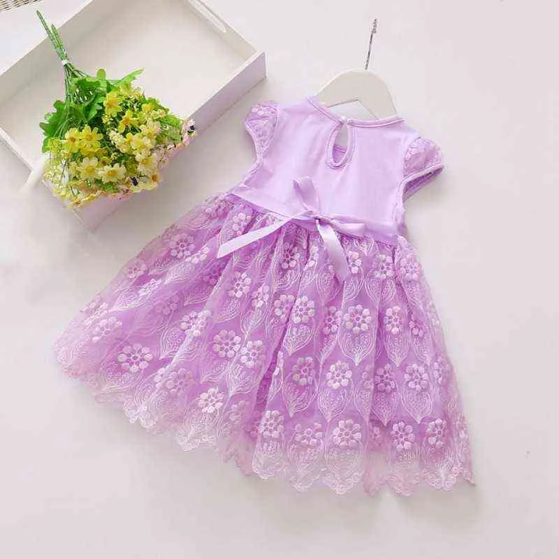 Süße Baby Kinder Spitze Prinzessin Kleider für Mädchen 0 3 Jahre Kurzarm Sommer Bogen Kleidung Teen Mädchen Party Geburtstag kleid G220518