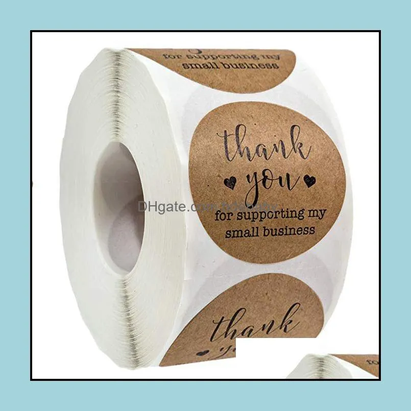 500pcs thank you for supporting my business Kraft Stickers with Gold Foil round labels sticker small shop handmade sticker