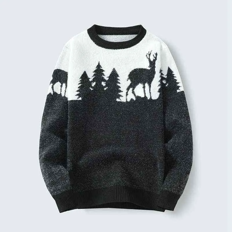 Wysokiej jakości mężczyźni Sweter Slim Long Rleeves Swatery jelenie jesień w stylu koreańsko -mody Mężczyźni Klasyczne swetry L220801
