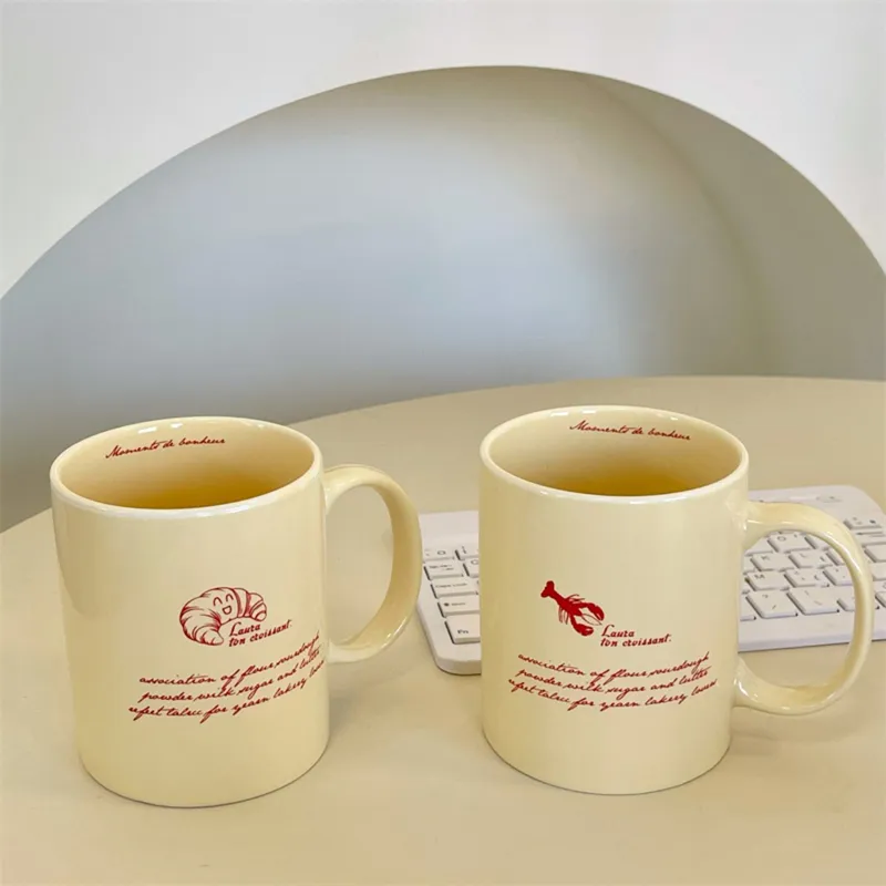 Korean Style Retro Creamy Coffee Mugs Printed Letters Porcelain Tea Milk Breakfast Cups Cute Mug for Cereal Cocoa Hot Chocolate