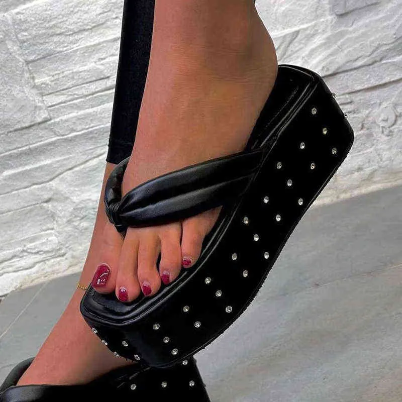 Fashion Summer Women Platform Shoes Flip Flops High Heels Slippers Pumps Pu Sandals Clogs 36 43 Casual for Female 220611