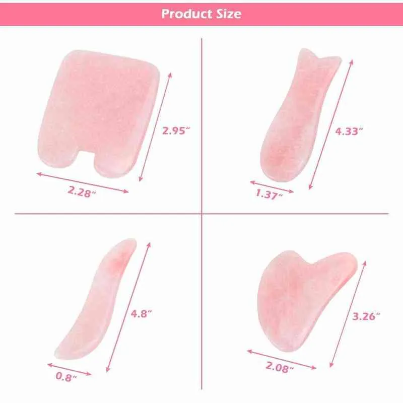 4 em 1 jade gua sha raspando ferramenta de massagem conjunto natural rosa rosa quartzo placa sha pedra facial para o corpo no pescoço face traseiro 220512