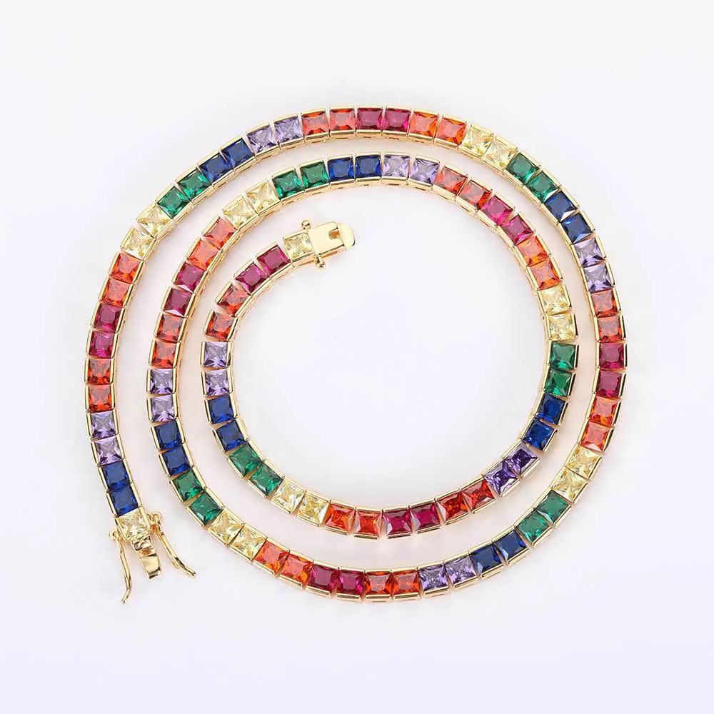 Prosta biżuteria hip-hopowa biżuteria 4 mm kolor tenisowy miedziany miedź inkrustowany kolor kwadratowy cyrkon bransoletka 235W