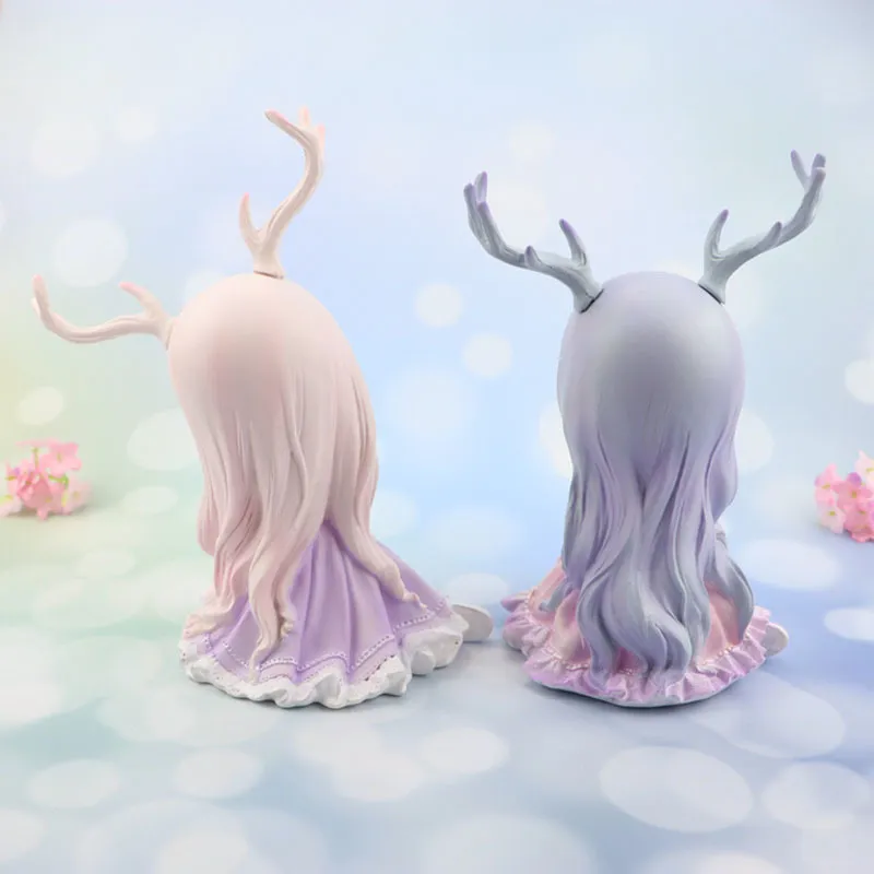 Europe Artificial Girls Deer Fairy Garden Miniatures Lovely Resin Crafts Figurines For Girls Friends Gift Home Decoration 220406