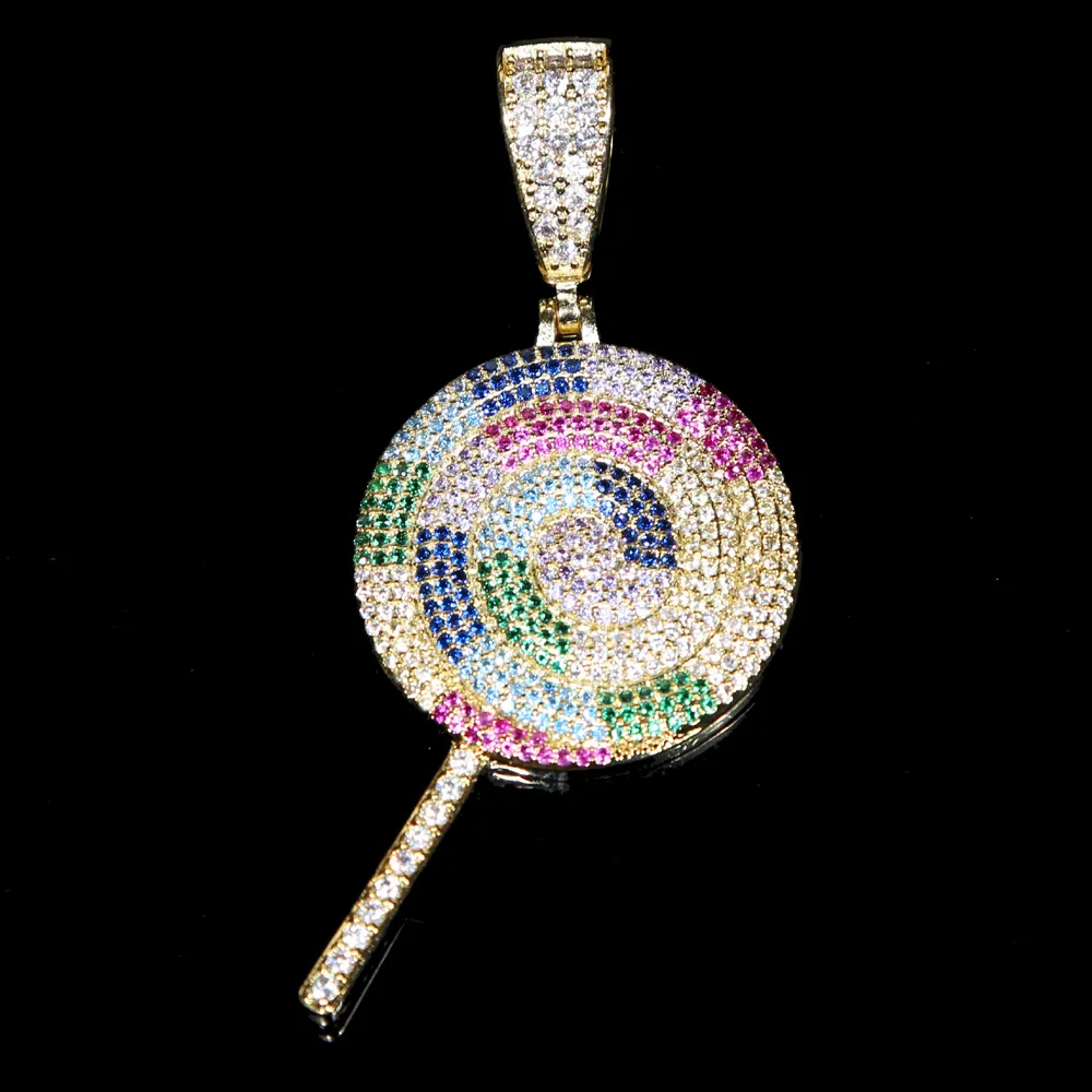 Хип-хоп CZ разноцветный леденец на палочке со льдом кубический циркон ожерелье кулон для женщин мужчин ювелирные изделия Шарм cz теннисная цепочка276k