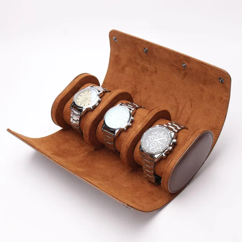 3 Slots Watch Storage Box Chic Portable Vintage Leather Roll Detachable Display Wristwatch Pouch Holder Organizer 220617