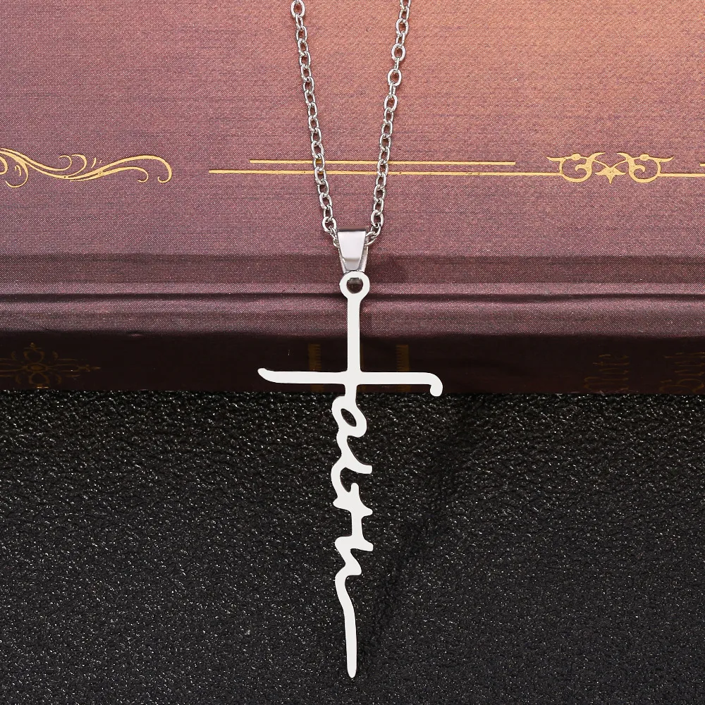 Faith Pendant Necklace for Women Stainless Steel Faith Necklace 18 Inches