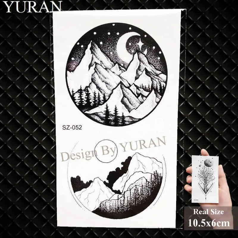 NXY tatuaje temporal Yuran Diy falso triángulo geométrico mujeres Hip Hop luna redonda madera tatuaje pegatinas hombres cuerpo brazo flechas 0330