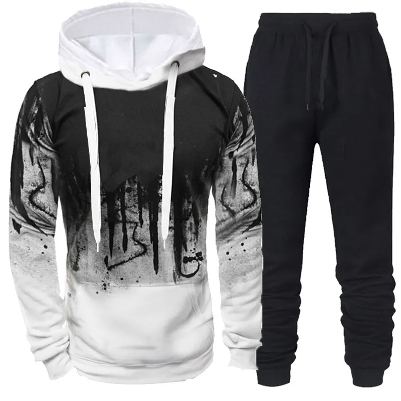 Mens huva tröja set hoodie byxor Två bit kostym träning män gradient hoodies casual trepant sets sportkläder män 220815