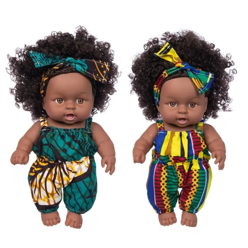 Dolls African Black Baby Toy Realistic Brown Eyes And Soft Black Skin Simulation Cartoon Doll Cute Mini Boy Girl Child Gift 220826