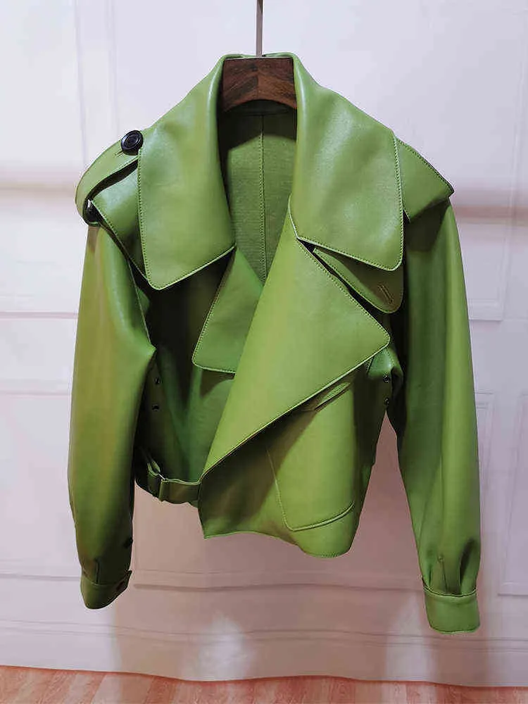 Cappotto giacca in pelle PU Donna Basic Morbido Capispalla corto Abbigliamento punk Ecopelle Primavera Autunno Donna Moto Verde completo L220801