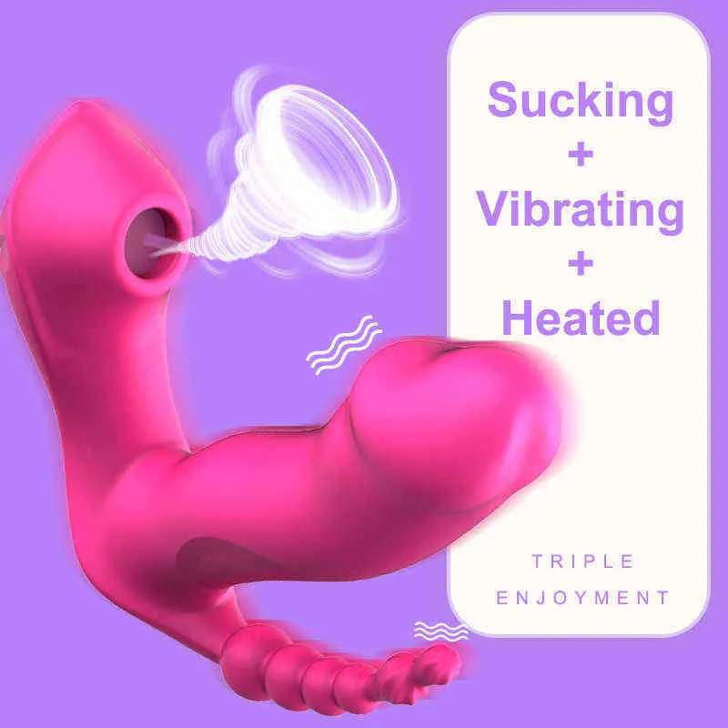 NXY Vibratörler 3 in 1 Emme Vibratör 7 Modu Titreşimli Enayi Anal Vajina Klitoris Stimülatörü Giyilebilir Oral Emme Erotik Seks Oyuncakları Kadınlar için 0411