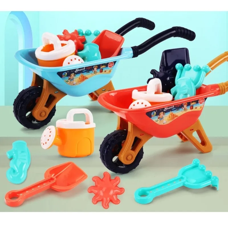 Sandbox Toys Regalo di compleanno bambino riutilizzabile Sandbox Toys Style Beach Toy Trolley a 6 pezzi Set Child 220622