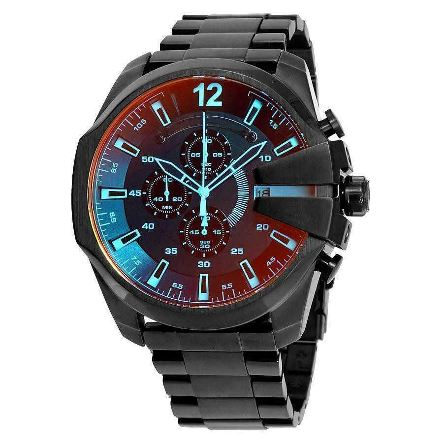 남성용 고급 시계 dz4308 쿼츠 무브먼트 크로노그래프 다이얼 실버 스테인레스 스틸 남성용 손목시계 높은 qulaity