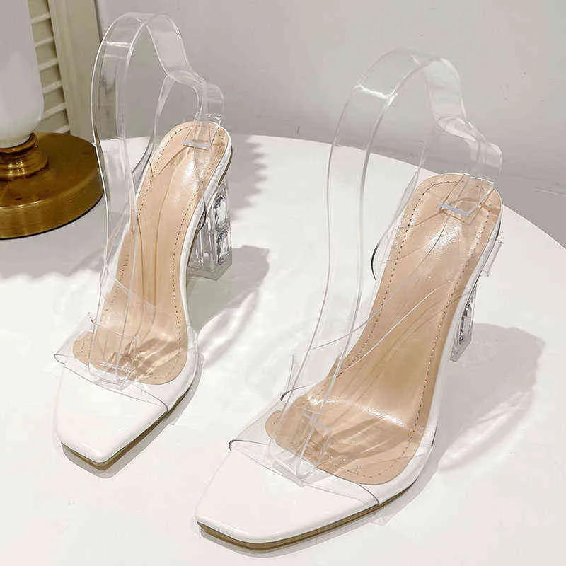 Sandales Pzilae été PVC mode dames cristal talons hauts chaussures de gelée femmes bout ouvert Transparent Perspex mariage 220704