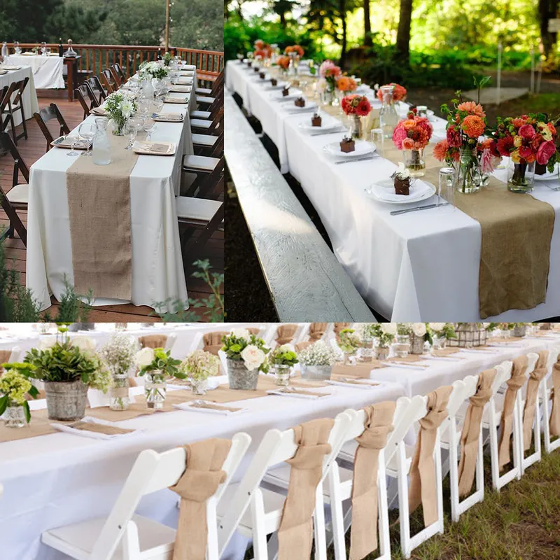 1st 30 cm 10m Rustik Country Wedding Party Decorations Table Runner Burlap Natural Jute Linen för dekor hemduk 220615