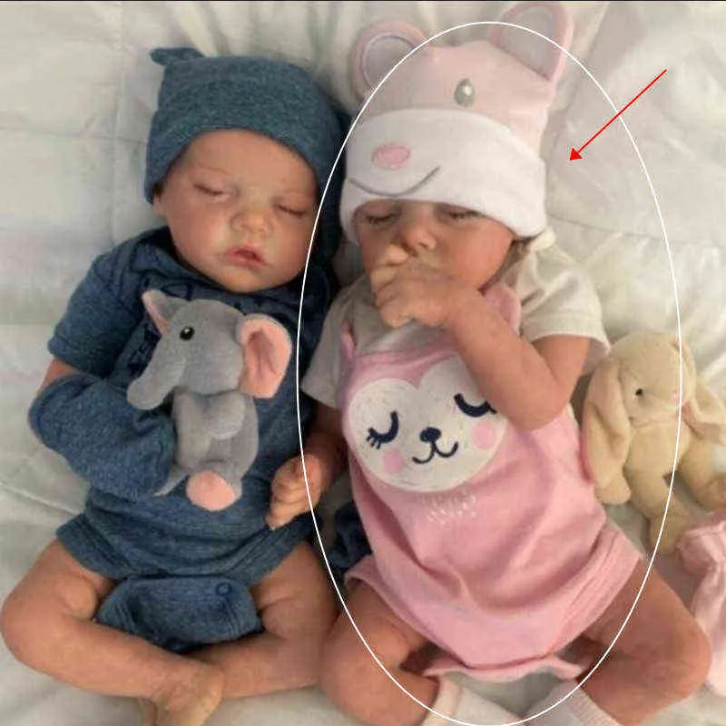RSG Bebe Reborn Dolls 17 дюймов Реалистичный новорожденный Спящий ребенок Реалистичный Twin A Виниловый корпус LoL Готовая кукла Рождественский подарок AA220325