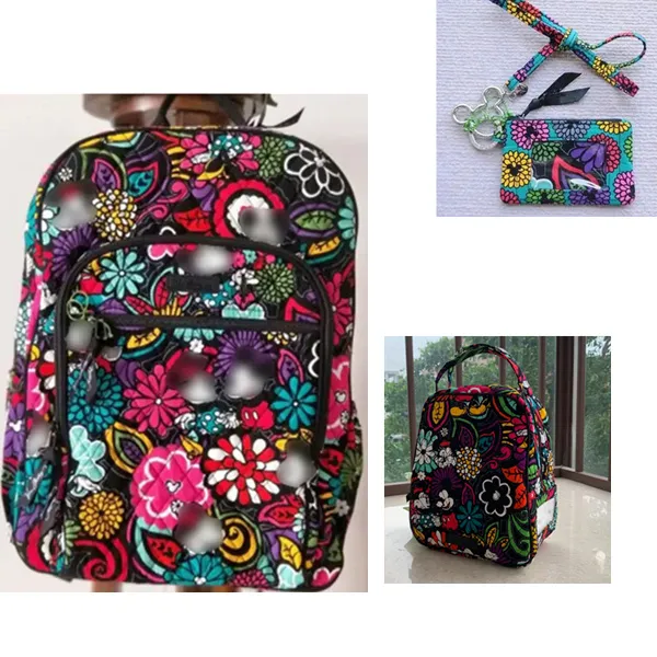 Cartoon Mouse Cotton Backpack School Bag Match met lunchbag ID -kaarthouder Lanyard272N