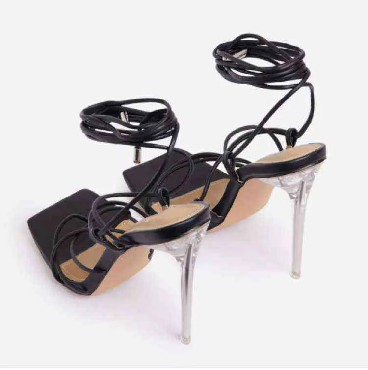 DOGHC 2022 NUEVO Verano Negro Naranja Mujeres Sandalias Cruzadas Zapatos de tacones altos Sexy Lace Up Party Pumps Zapatos Mujer Mujer Zapatos Y220409