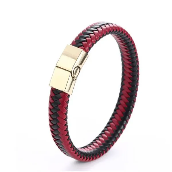 Charm Armband Punk Men smycken svart röd flätad läder armband rostfritt stål magnetiska lås mode armband wrap armband g2497