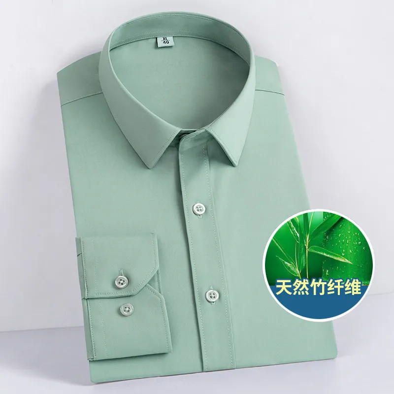 Fibre de bambou matériel hommes d'affaires vêtements de cérémonie à manches longues chemise boutonnée mâle bureau col blanc chemise de travail coupe régulière 220516