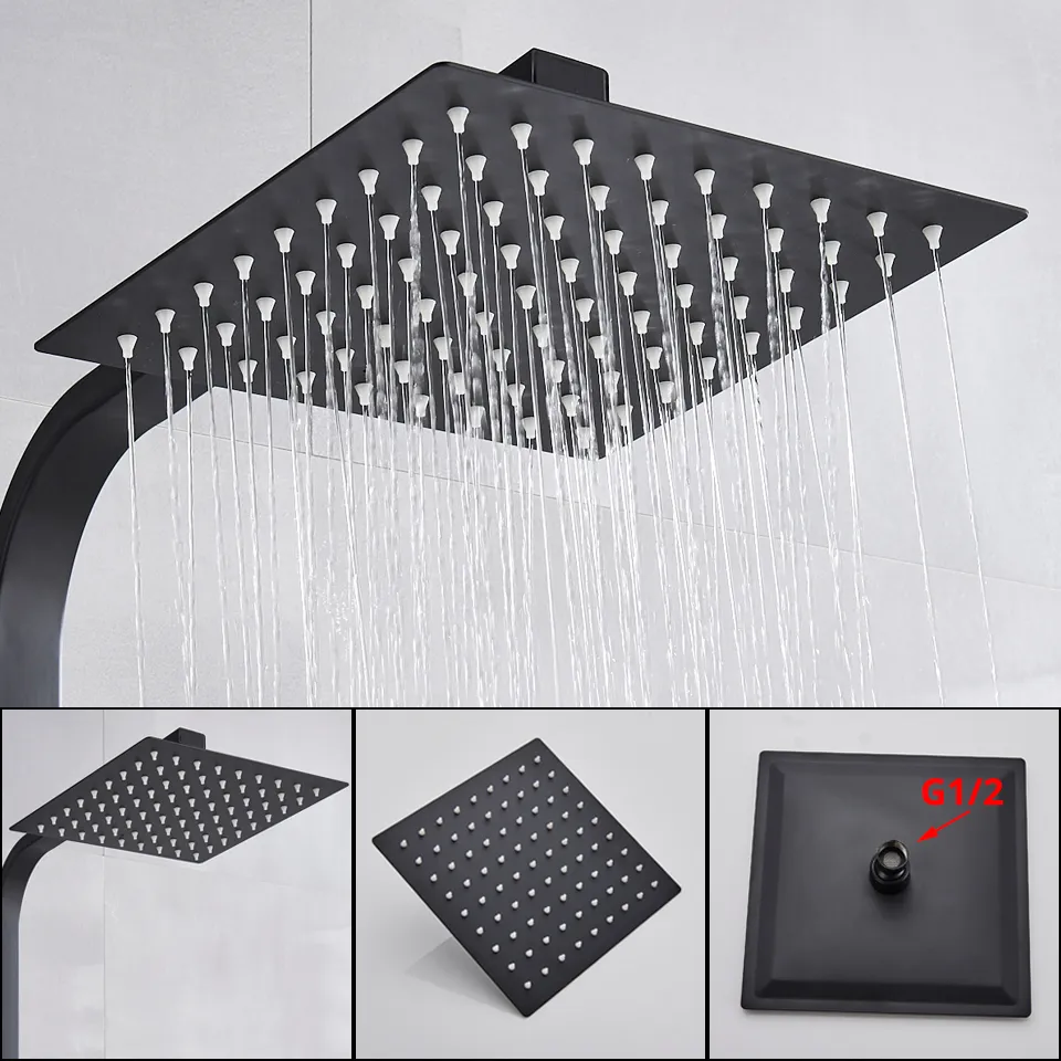 Bathroom Faucet Black Rain Shower Head Thermostatic Bath Faucet Wall Mounted Bathtub Shower Mixer Tap