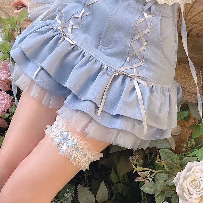 Japanische Kawaii Mini Rock Frauen Sommer Casual Designer Elegante Lolita Sexy Hohe Taille Spitze Verband Y2k Süße 220317
