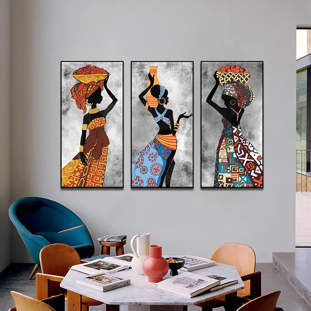 Moderna arte tribale africana su tela pittura donna nera che balla poster e stampa immagini astratte di arte della parete la decorazione del soggiorno