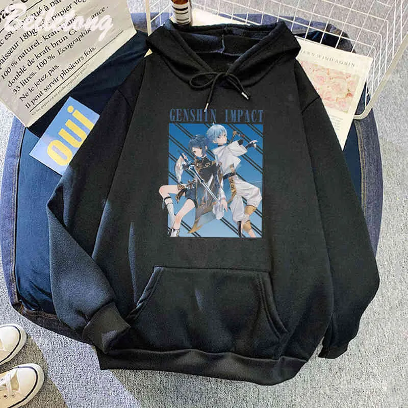 Genshin Impact Sweat à capuche Anime Xingqiu et Chongyun Streetwear Femmes Open Adventure World Imprimé Dropshipping Sweat-shirt Pulls Y220713