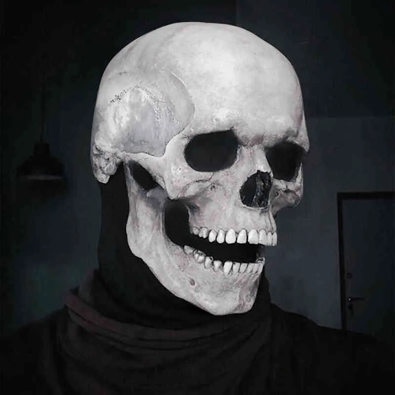 Casco de máscara de cráneo de cabeza completa con máscaras de mandíbula móvil Látex realista Skeleton Z L2205305397127