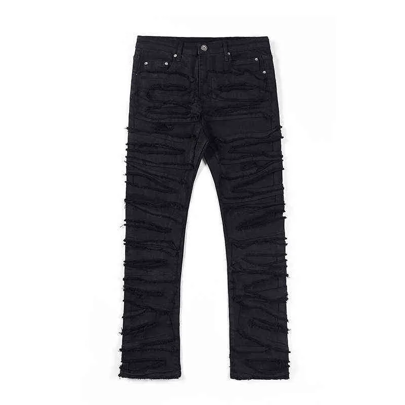 Heavy Industry Hål Frayed Destruction Vaxade jeans Herr High Street Retro Raka Ripped Pencil Byxor Oversize jeansbyxor T220803