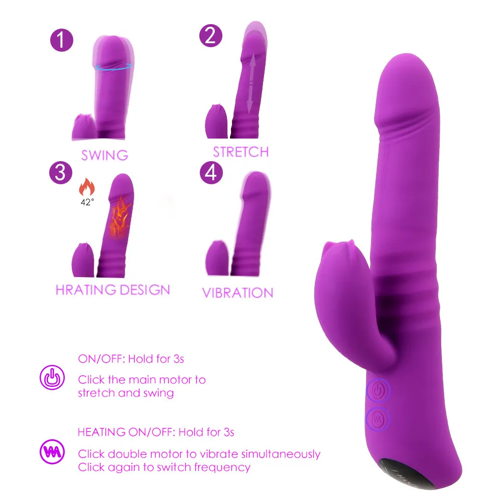 VATINE lapin vibrateur Clitoris stimulateur G Spot gode femme masturbateur rotatif double Vibration chauffage sexy jouets pour femmes