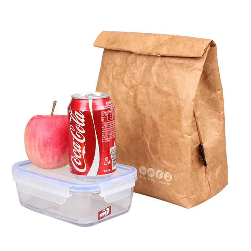 Reusable Durable Insulated Thermal Food Cooler Sack Storage Bags Brown Craft Paper Lunch Bag