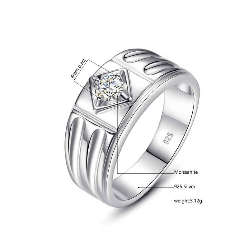 2022 à la mode 03ct 4mm laboratoire cultivé Moissanite diamant hommes anneaux pour mariage fiançailles bijoux mâle cadeau pur 925 argent Sterling